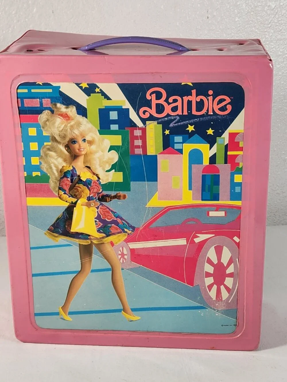 Vtg Mattel Barbie Pink Carrying Case Vinyl 1989 Doll Fashion + Hangers READ Desc